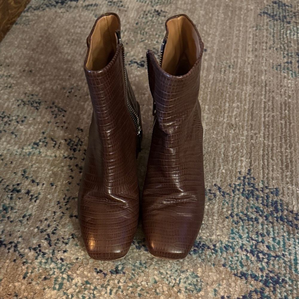 LOQ Rich Brown Textured Ankle Booties